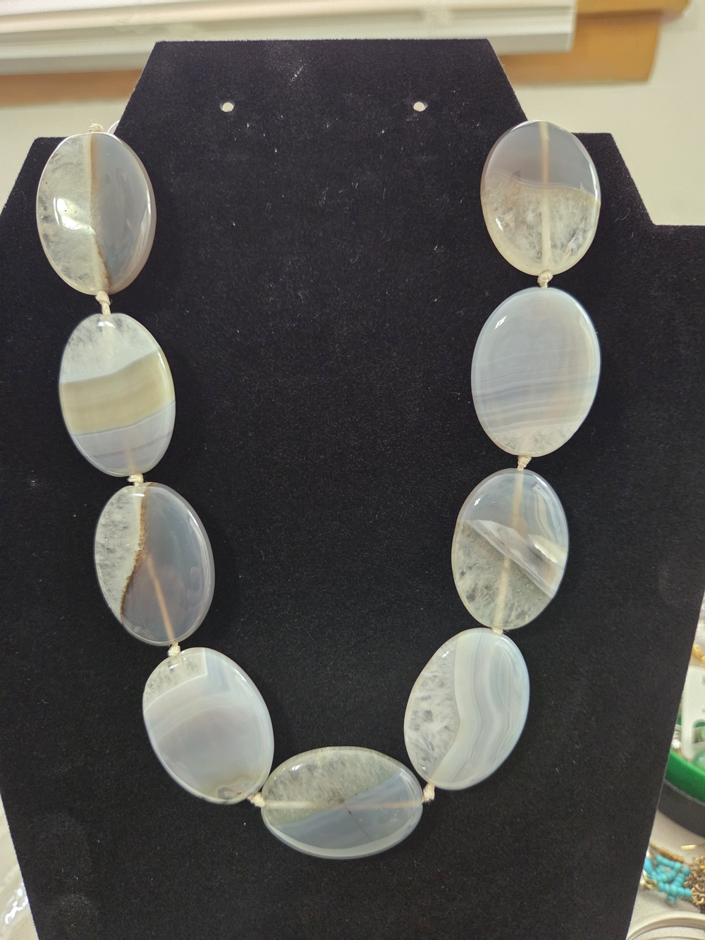 Gray Agate Oval Bead Necklace